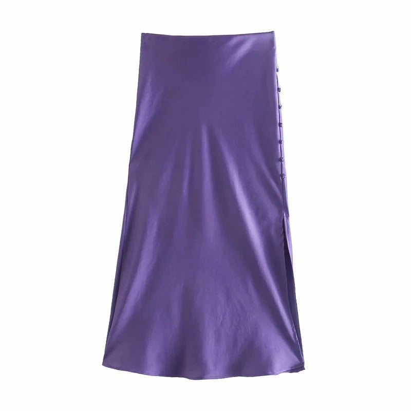Chic Split Satin Skirt for Ladies