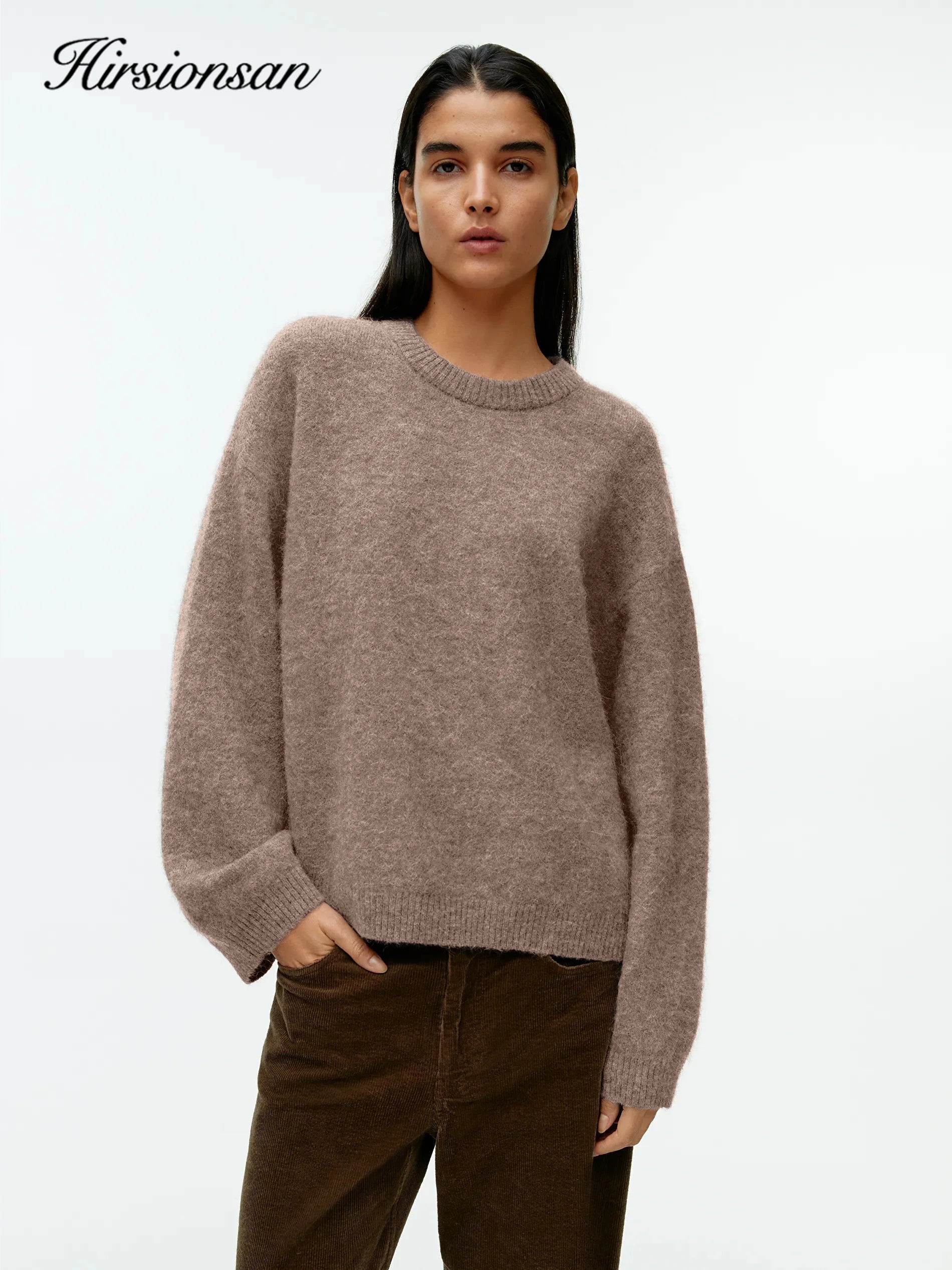 Hirsionsan Basic O Neck Lantern Sleeve Sweater