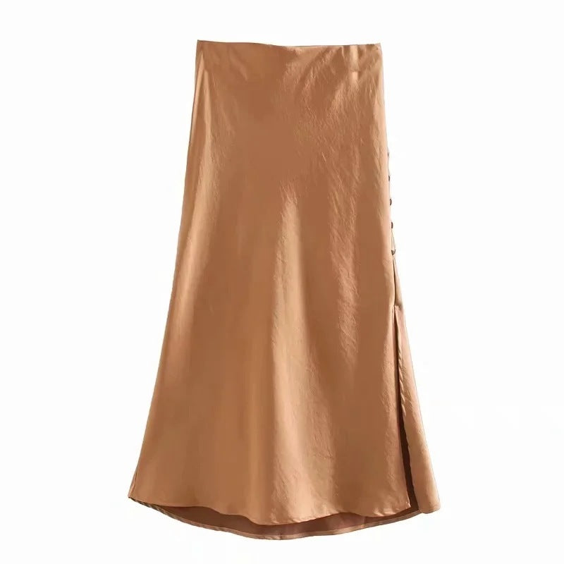 Chic Split Satin Skirt for Ladies