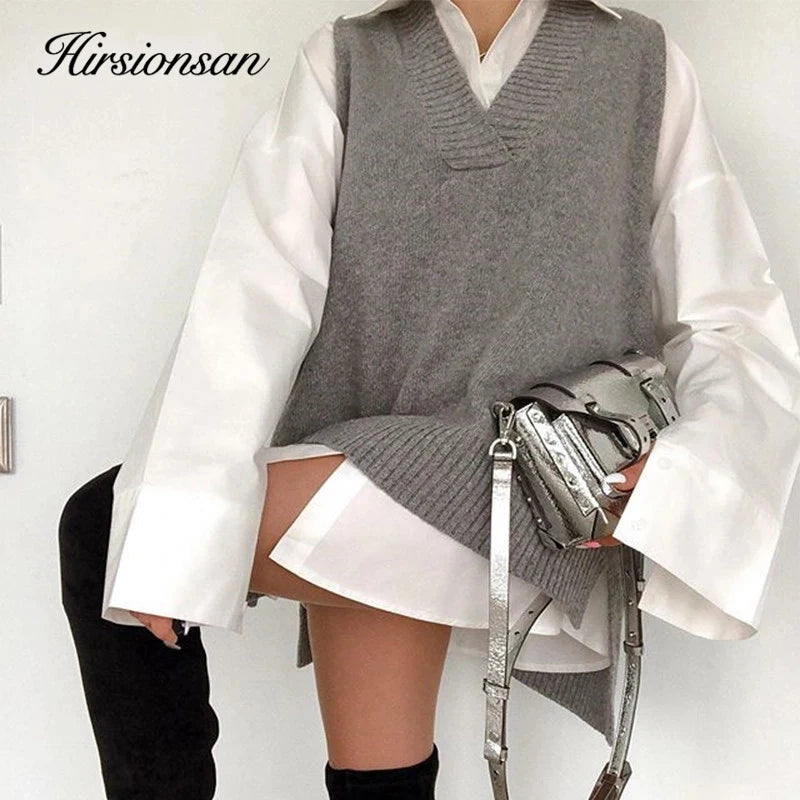 Hirsionsan V Neck Knitted Sweater Vest Women