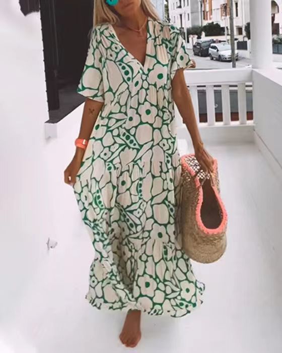 Vibrant Summer V-Neck Maxi Dress