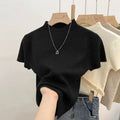 Basic Rollkragenpullover Einfarbig Dünn Sommer 2026 Pullover Damen Female Gestrickter Pullover Slim Kurzarm Bodycon Pullover