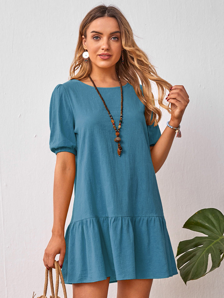 Chic Cotton Linen Short Sleeve Dress