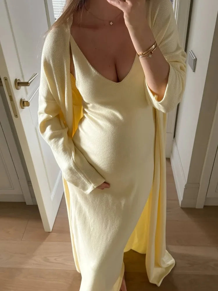 Tossy Knitwear V-Neck Ribbed 2 Piece-Set Dress