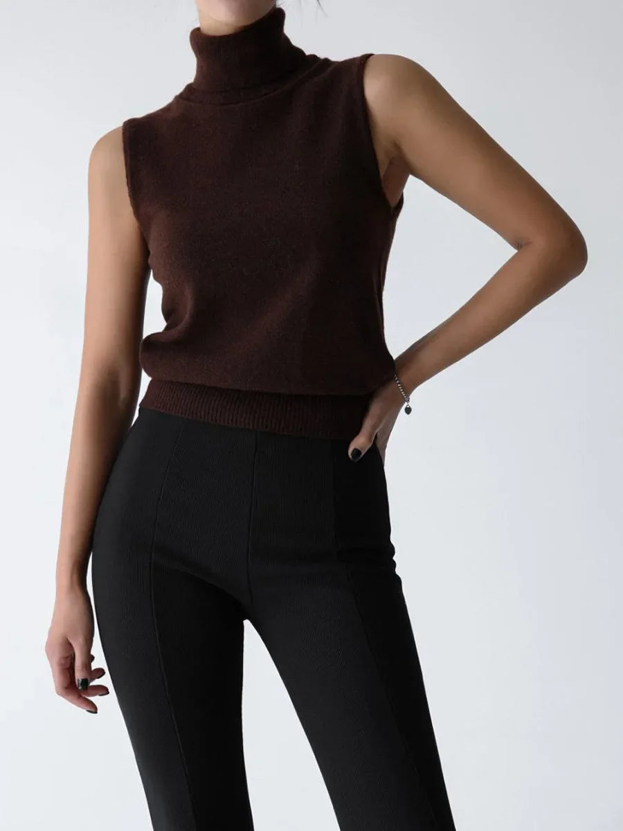 Blubelle Damen Neue Herbst Winter Strick Ärmellose Rollkragen Tank Top Weicher Stoff Trendiger Slim Fit Einfarbig Mode Camis