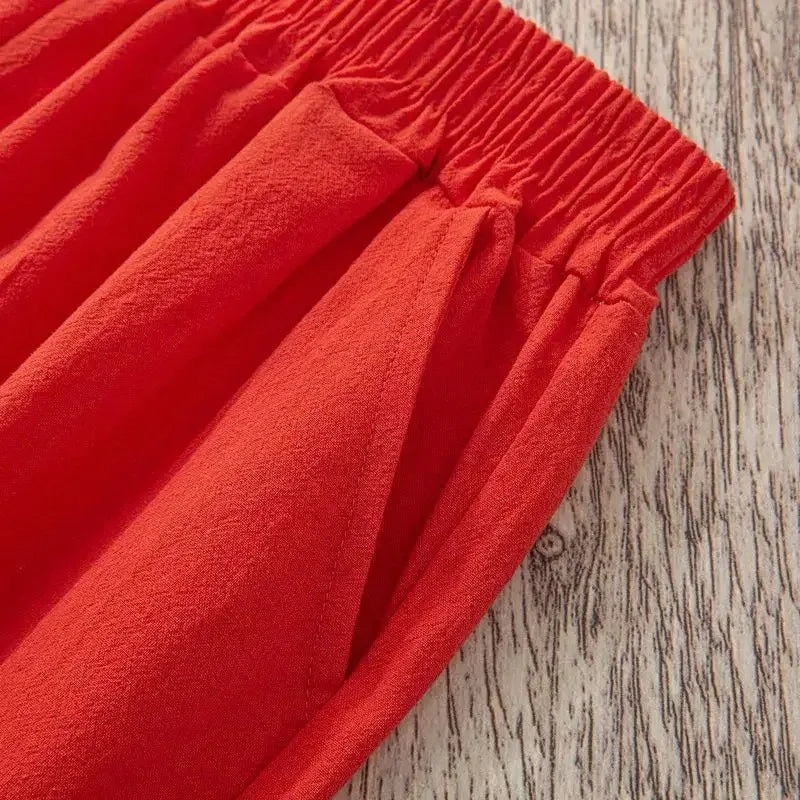 Summer Casual Loose Elastic Waist Cotton Trousers