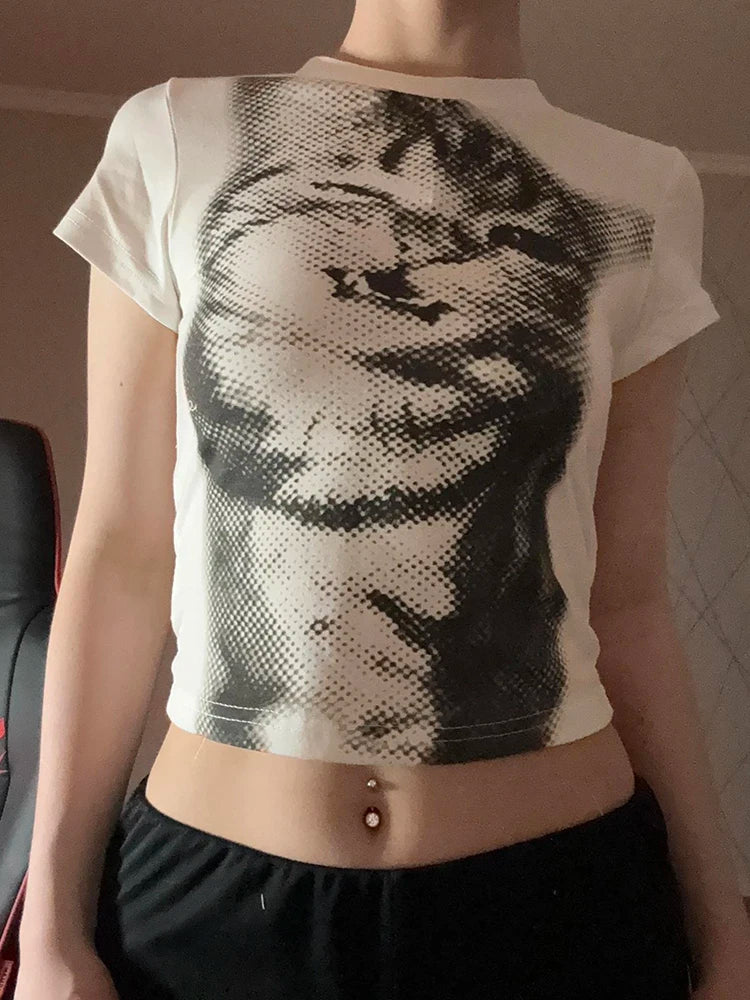 Harajuku Animal Print Crop Top Crewneck T-shirt