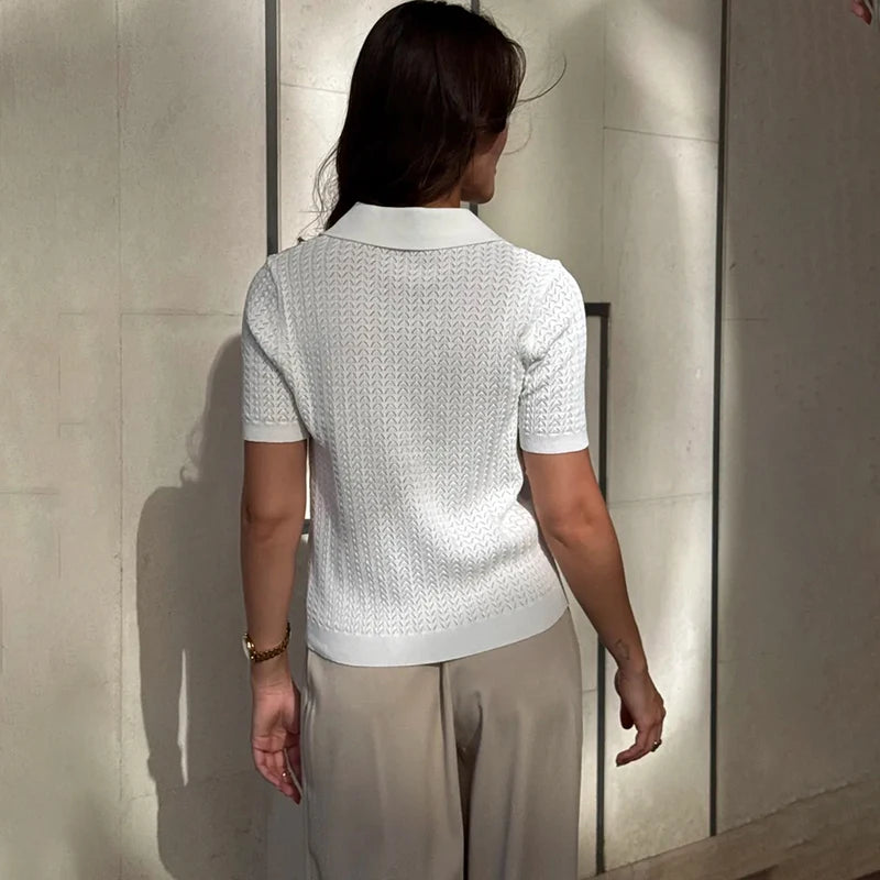 Typhaland Hollow Knitted T shirt Woman 2026