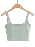 2022 Sommer Damen Sexy Ärmellose Tops Fashion Kurze Tanktops mit Quadratausschnitt 6 Farben