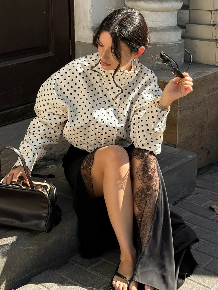 Polka Dot Print Autumn Turtleneck Zipper Coats