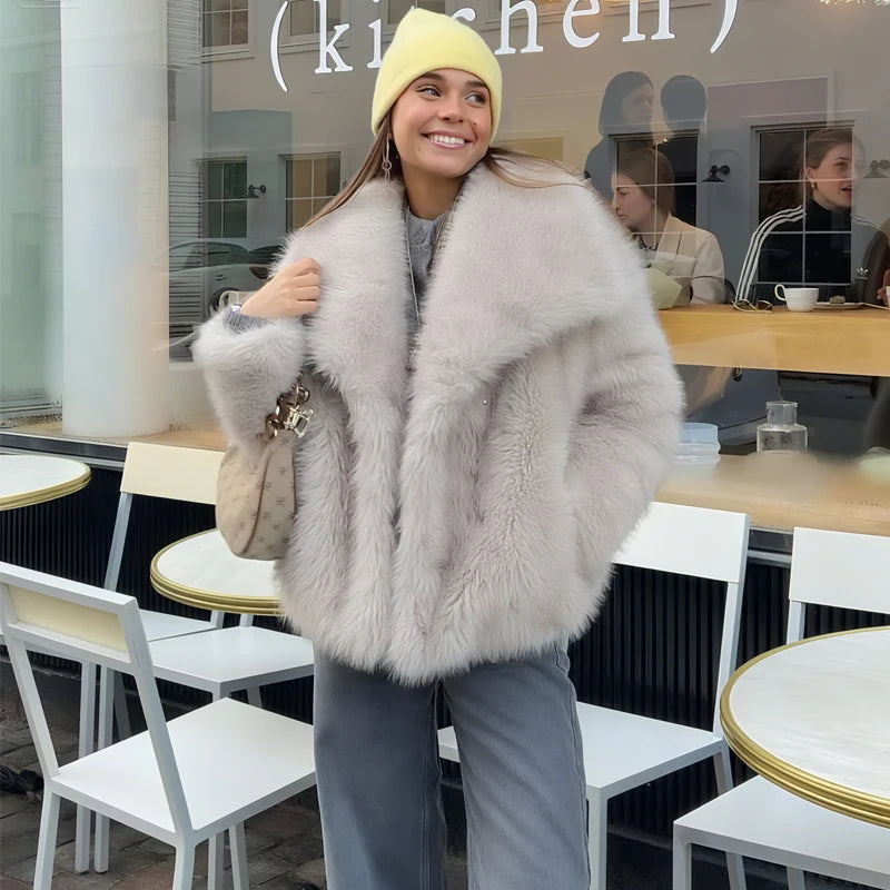 MUJER Fur Hairy Warm Winter Fluffy Coat