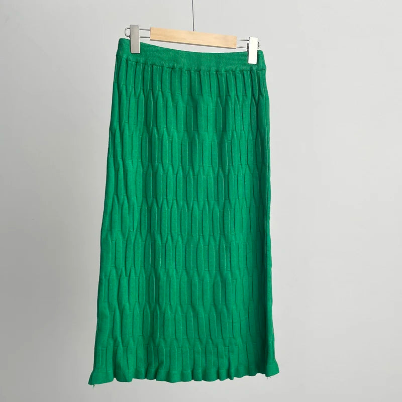 Hirsionsan Solid Elastic Straight Knitted Skirt