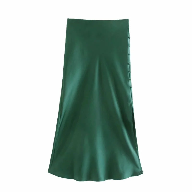 Chic Split Satin Skirt for Ladies