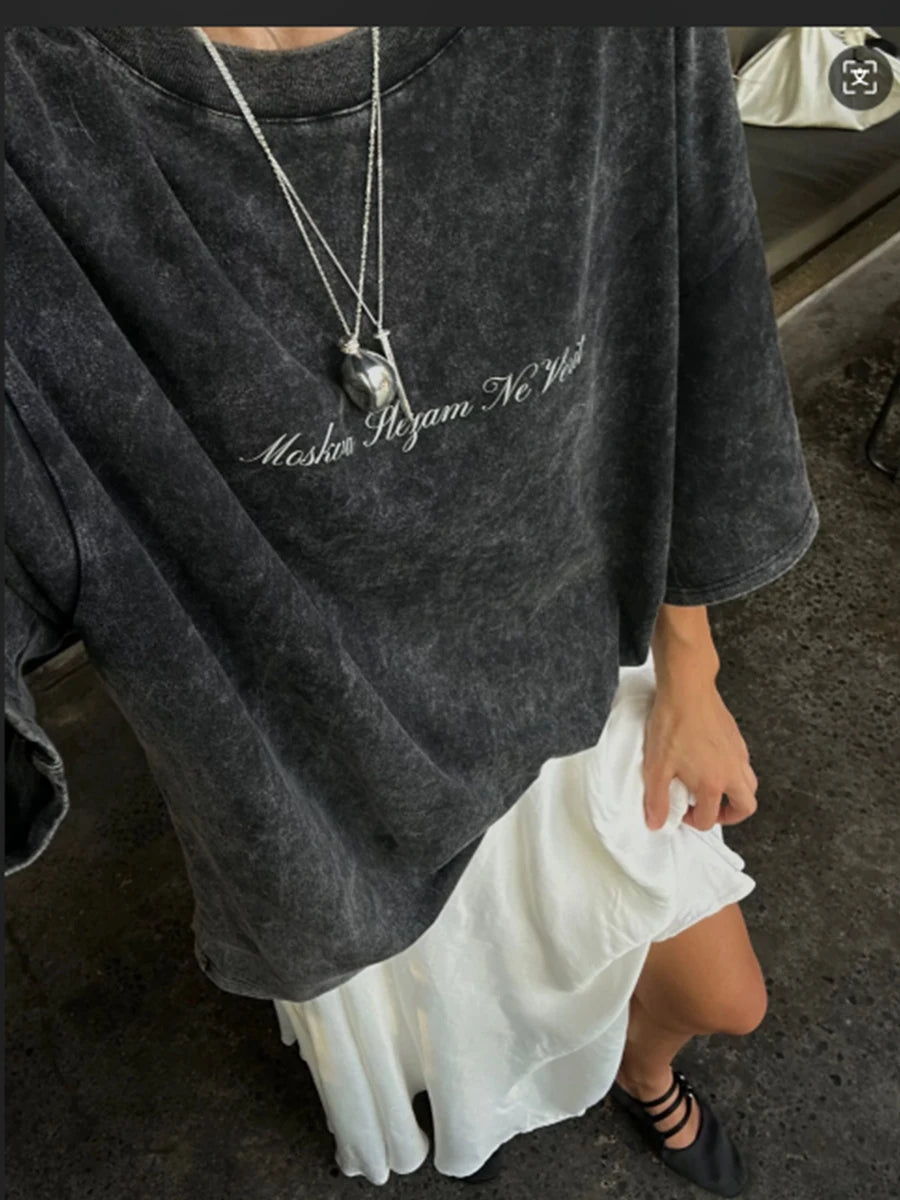 Hirsionsan Y2k 100% Cotton Letter Print T Shirts