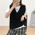 Hirsionsan V Neck Knitted Sweater Vest Women