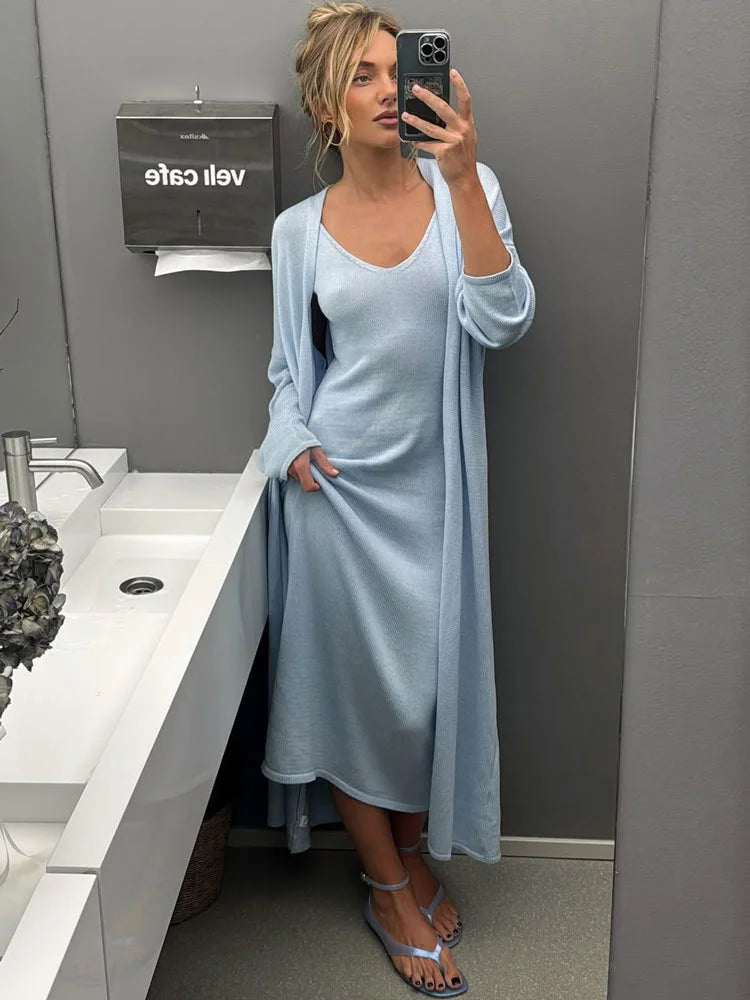 Tossy Knitwear V-Neck Ribbed 2 Piece-Set Dress