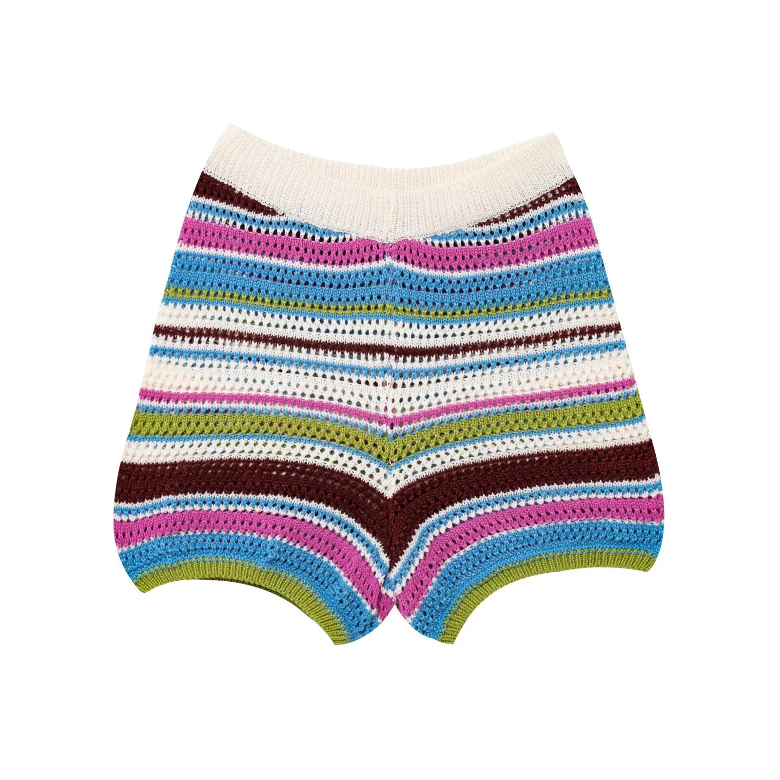 Patchwork Striped Sweater Knit Shorts Suit