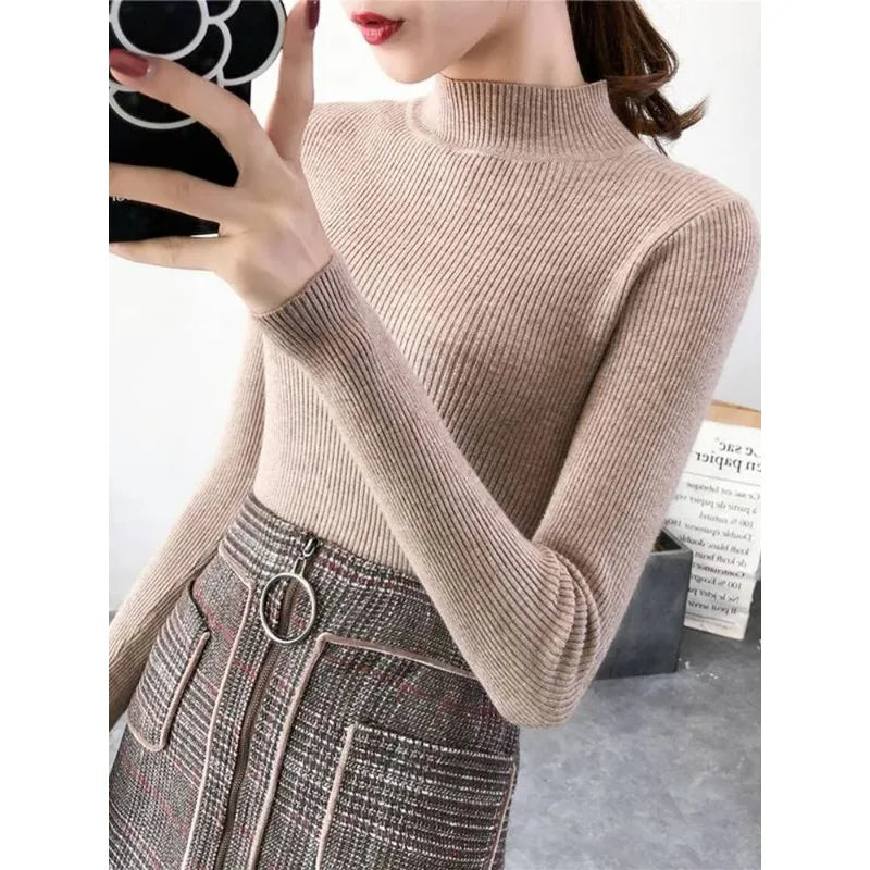 Herbst Winter Rollkragen Damenpullover Vintage Basic Uni Stricktop Casual Slim Pullover Koreanische Pullover Schlichte Schicke Jumper