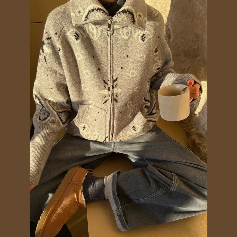 2026 Cardigan Zipper Full Sleeve Pockets Loose Sweater