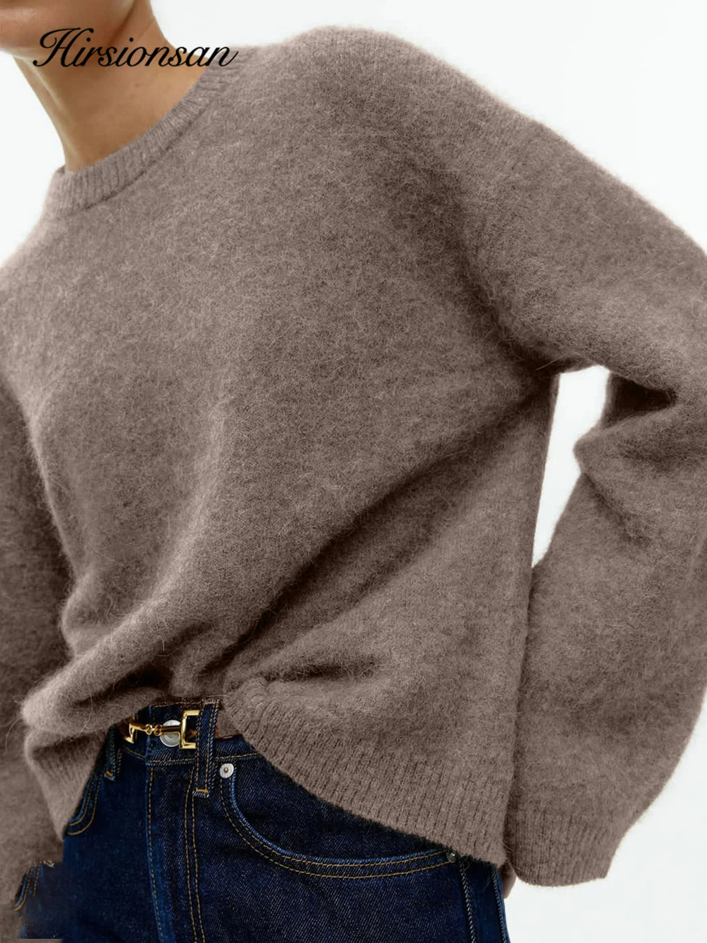 Hirsionsan Basic O Neck Lantern Sleeve Sweater