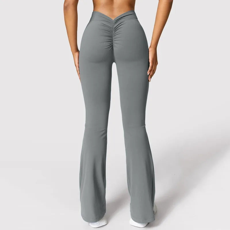 Fashion Micro Horn Leggings Damen V-Rücken Taille Sporthose Hohe Taille Push Up Po Gym Hose Einfarbig Schlank Freizeit Leggings