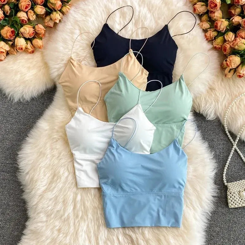 1x Damen Sexy Unifarbene Camisole Eisseide Tube Nahtloses Sport-Tanktop Kabellose Unterwäsche Gepolsterter BH Bralette Weste