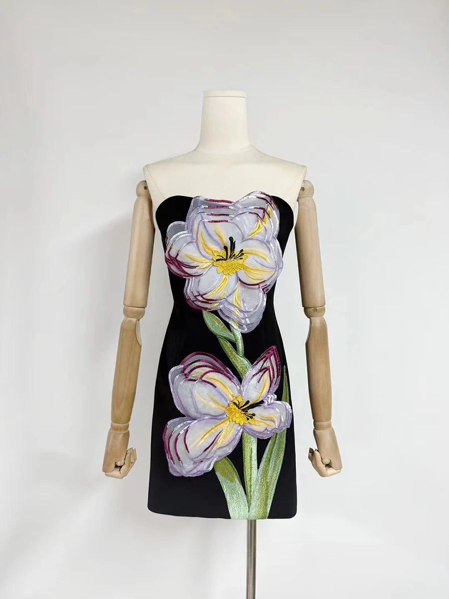 VGH Patchwork Appliques Slim Mini Dress for women
