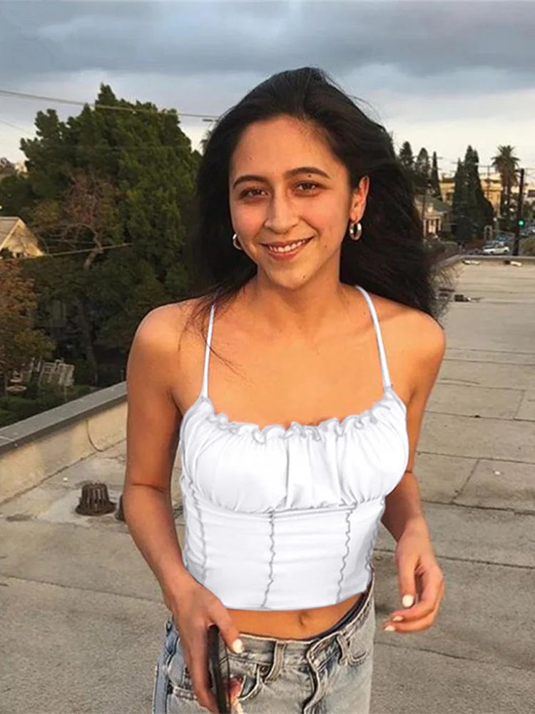 Ruffles Tank Top Sleeveless Crop Top