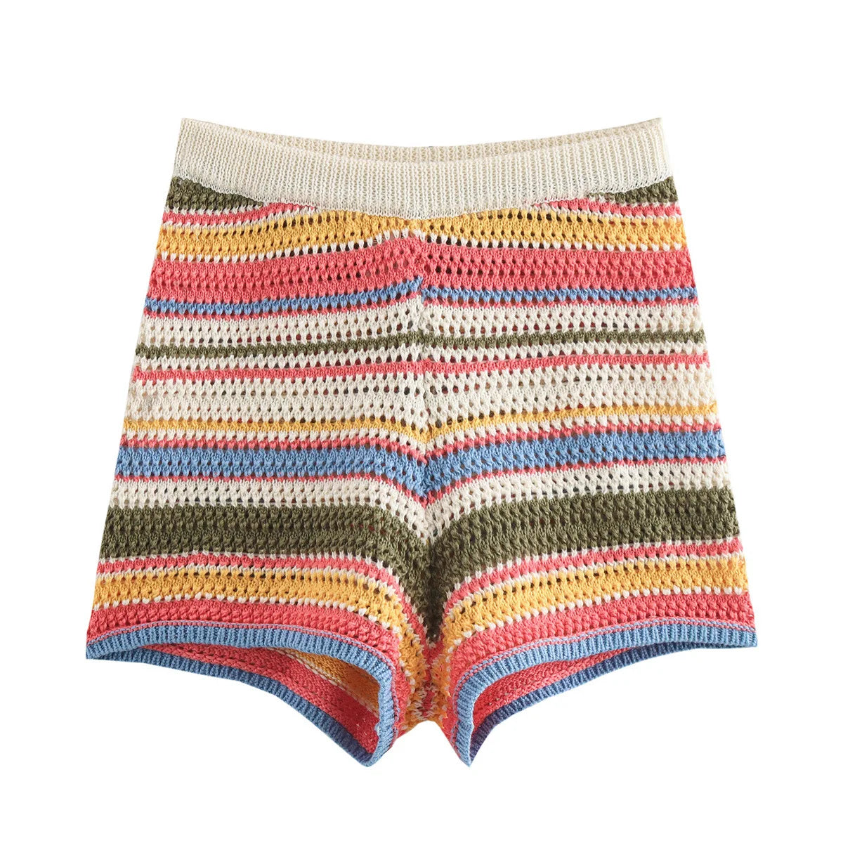 Patchwork Striped Sweater Knit Shorts Suit