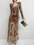 Vintage Tie Dye Print Mesh Dress