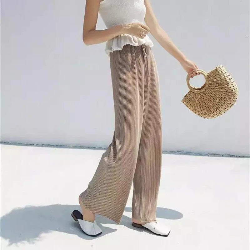 Summer Wide Silk Trousers Loose Casual Pants