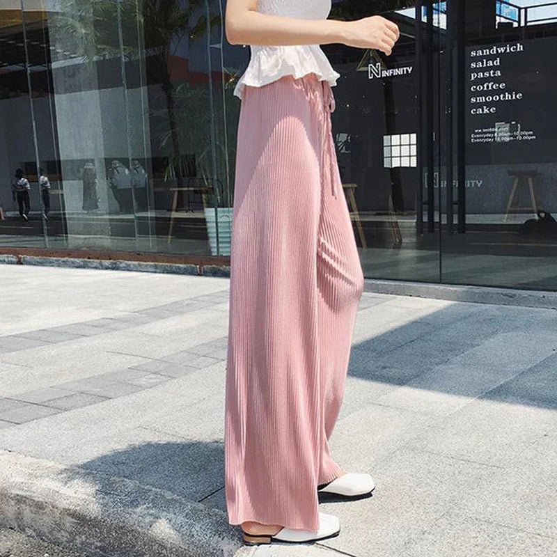 Summer Wide Silk Trousers Loose Casual Pants