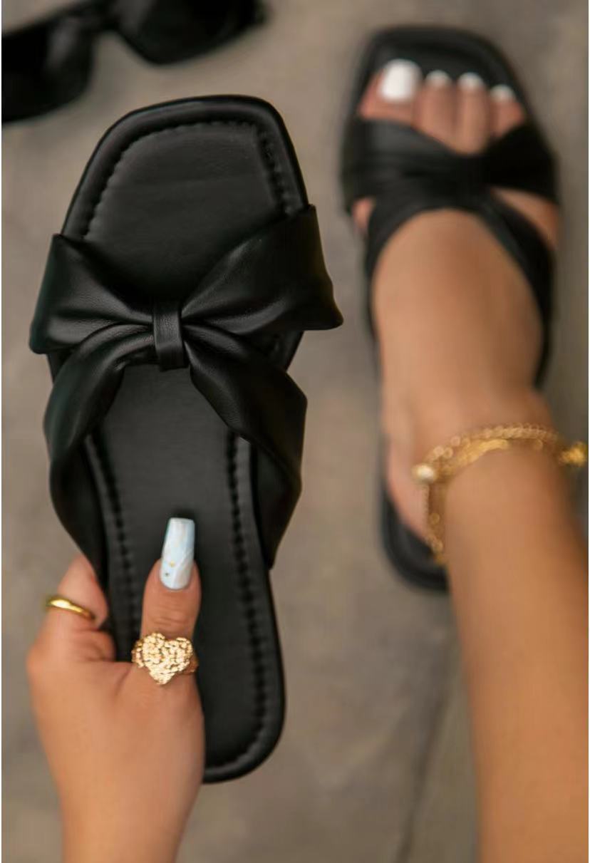 Elegant Bow Flat Ladies Slippers