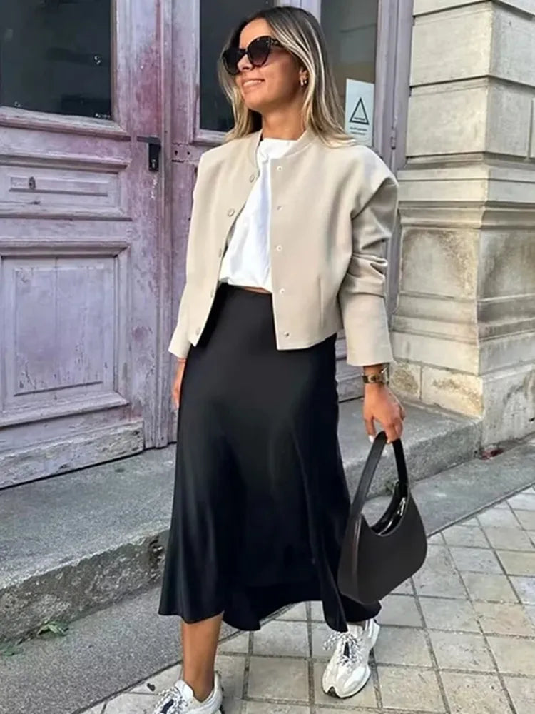 MUJER 2026 Satin Women High Waist Long Skirts
