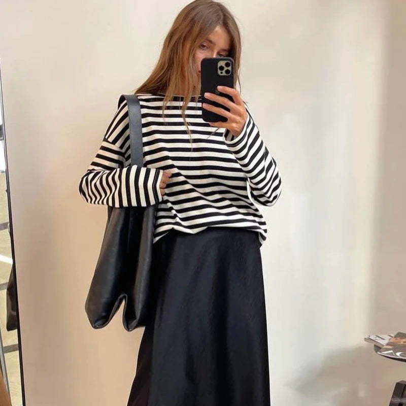 Hirsionsan 2023 Basic Thick Stripes T Shirts Women